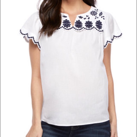 White Blouse Kim Rogers Size L Folklore Embroidered Top - Picture 7 of 13